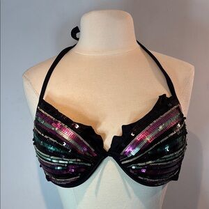 Victoria's Secret Black and Pink Sequin bikini top size 36D